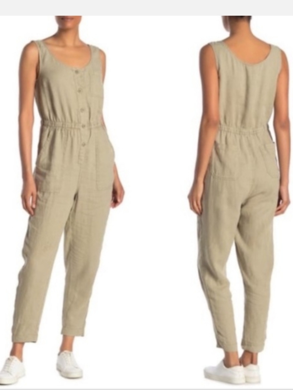 Michael Stars 100% Linen Jumpsuit Size Medium Khaki Tan